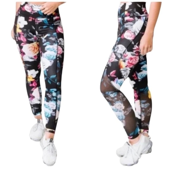 Zyia Active Leggings High Rise Floral Black Athleisure Workout Active Run Gym 2 - Picture 1 of 8
